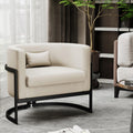 Upholstered Modern Living Room Chair Barrel Accent Chairs, Faux Leather Armchair Mid Century Lounge Chair Anti Scratch Sofa Tub