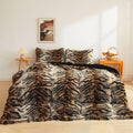 Xege Tiger Print Fluffy Faux Fur Duvet Cover Set, 3 Pieces Soft Plush Shaggy Fuzzy Bedding Set(1 Faux Fur Animal Print Comforter