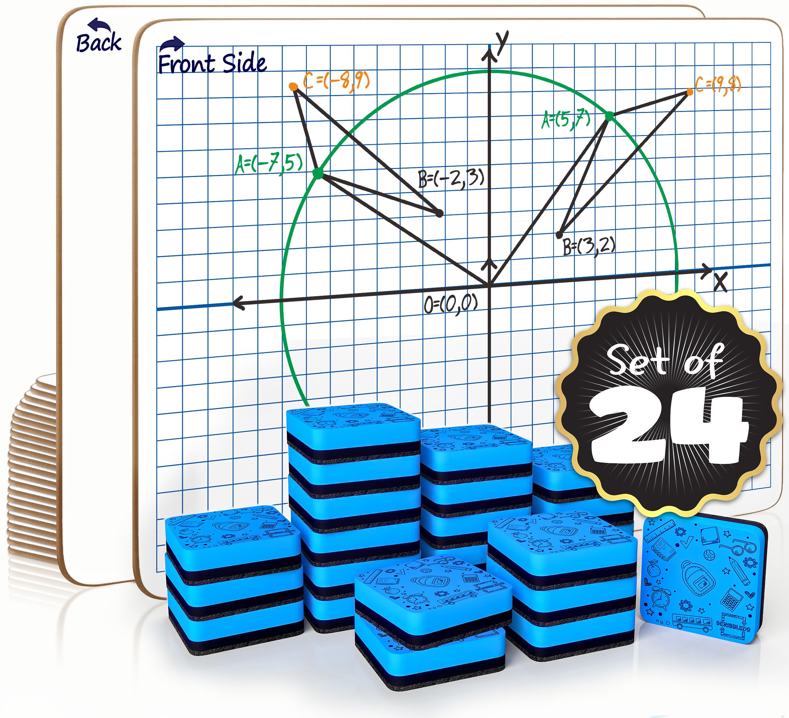 Scribbledo 24 Pack Dry Erase Xy Axis Graph Lap Boards 9    X 12    For Student And Classroom Use, Math White Board - Double Side