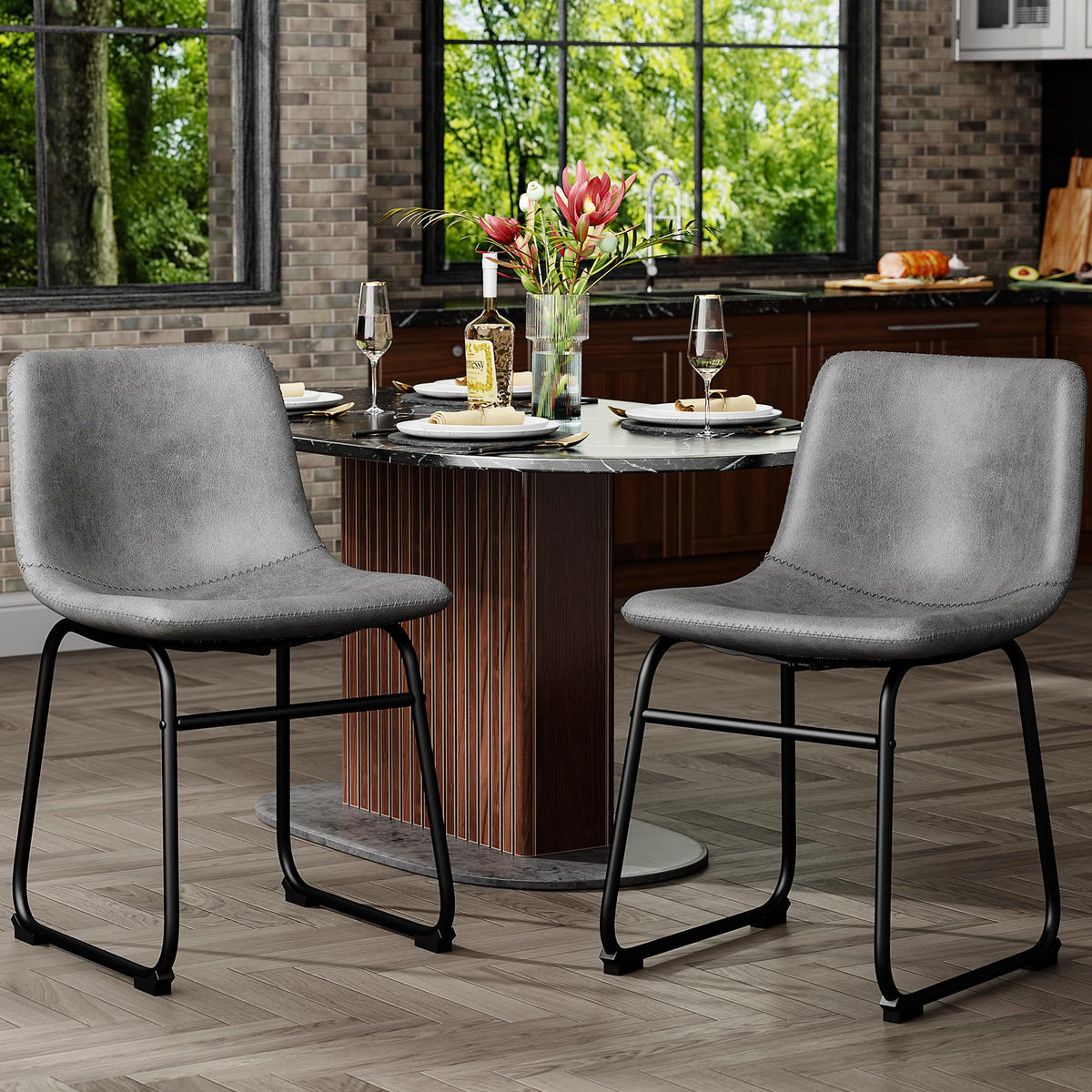 Yafiti 18 Inch Dining Chairs Set Of 2, Modern Upholstered Dining Room Dining Chairs With Pu Leather Cushions And Metal Legs, Mid