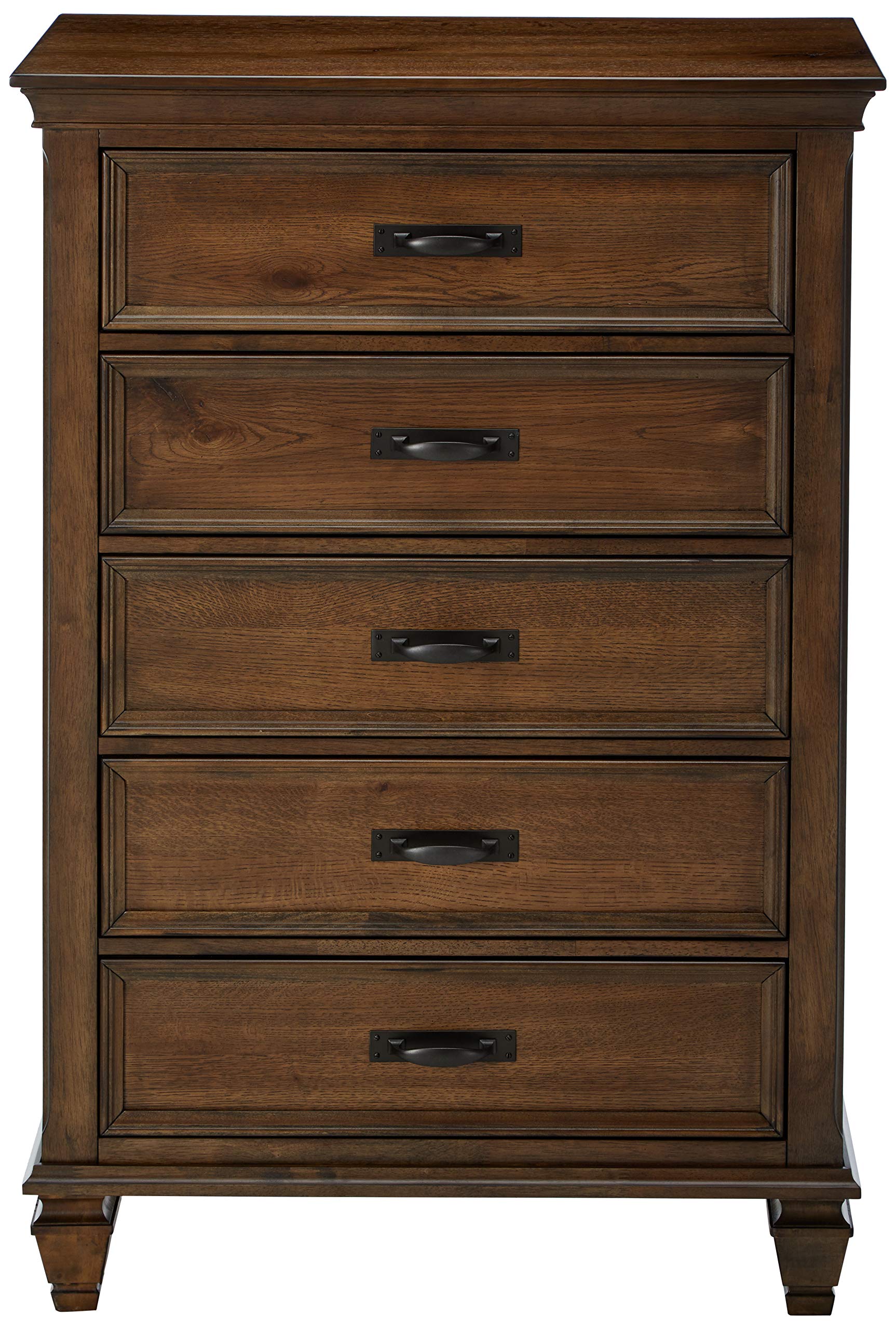 Coaster Franco Collection 36&quot; Chest with 5 Drawers Black Metal Handles Solid Hardwood and New Zealand Pine Construction Burnished Oak 200975