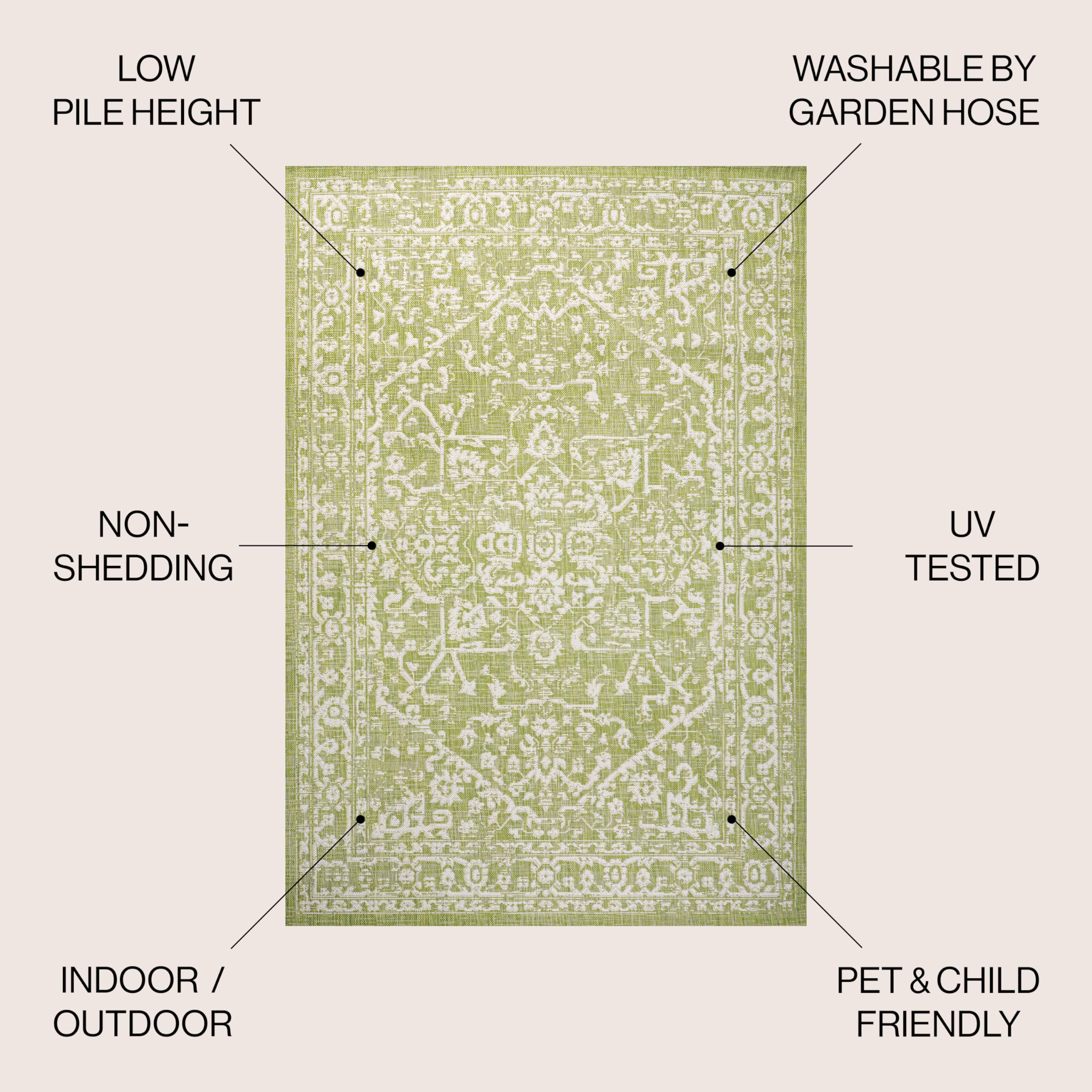 Jonathan Y Smb104D-5R Malta Bohemian Medallion Textured Weave Indoor Outdoor Area-Rug, Coastal Traditional Transitional Easy-Cleaning,Bedroom,Kitchen,Backyard,Patio,Non Shedding 5' Round, Green/Cream