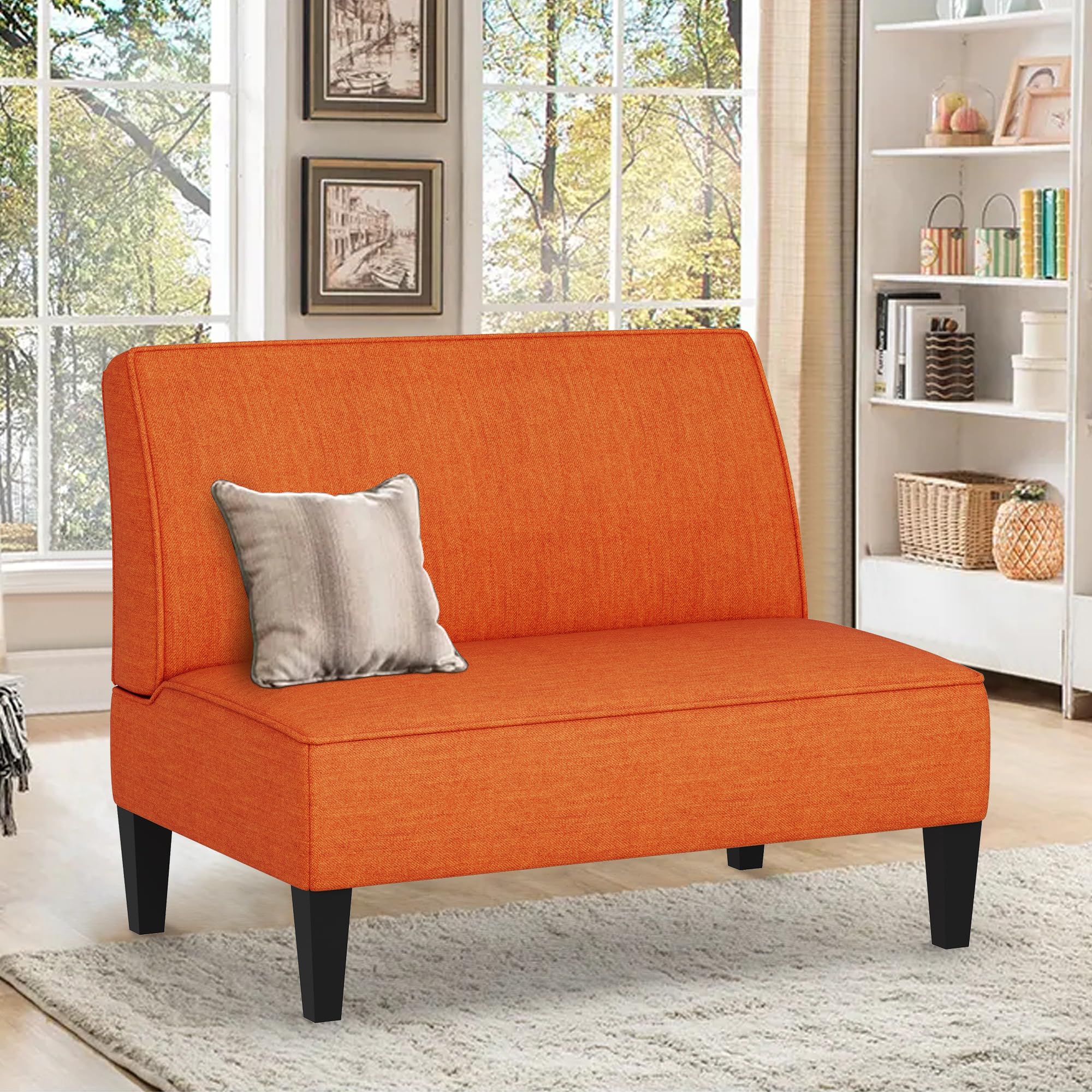 Changjie Furniture Small Loveseat-Sofa, Upholstered Small Sofa Couch Mini Love seat Sofas for Bedroom Living Room(Orange)