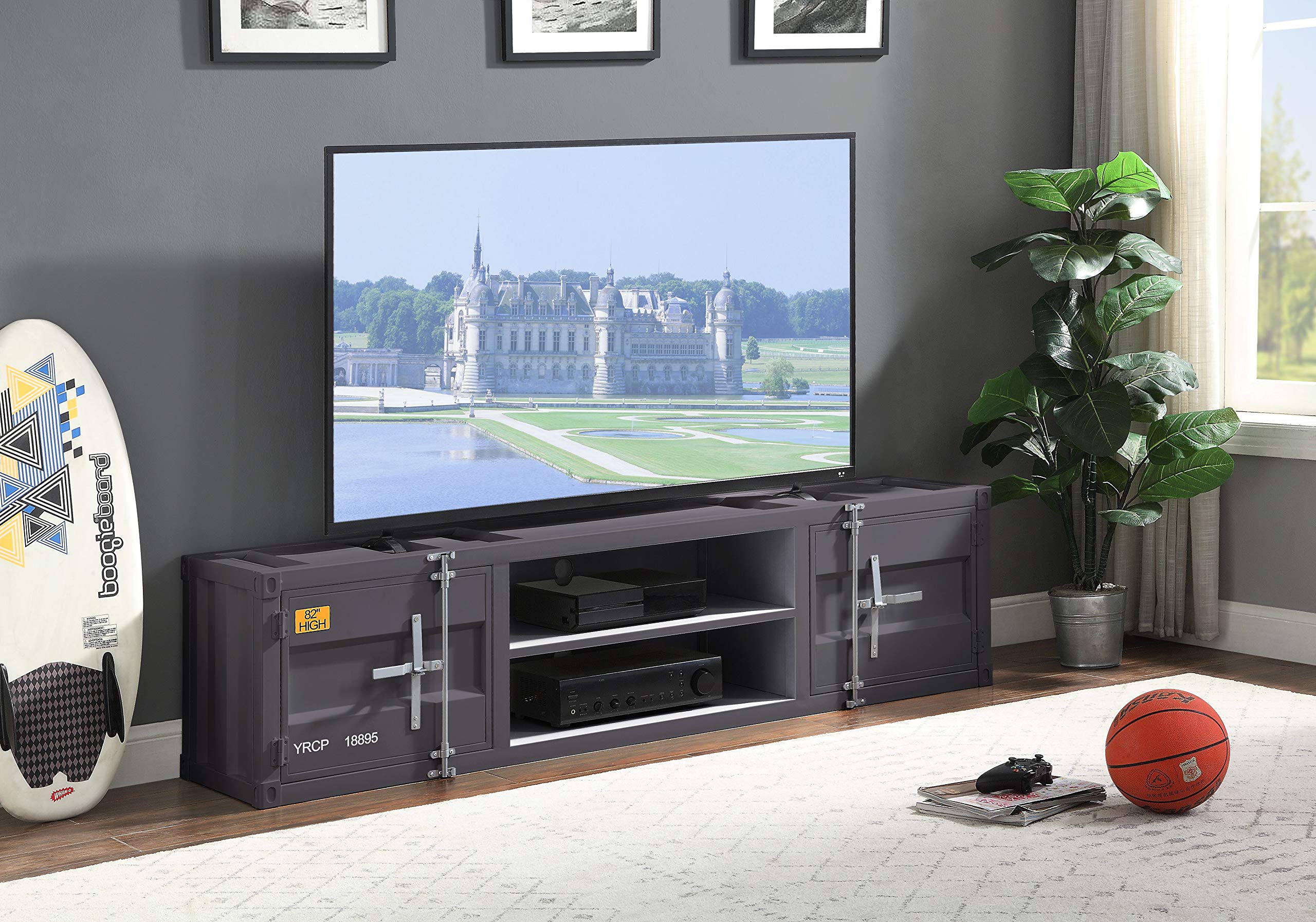 Acme Cargo 2-Door Metal Frame TV Stand with Shelves in White