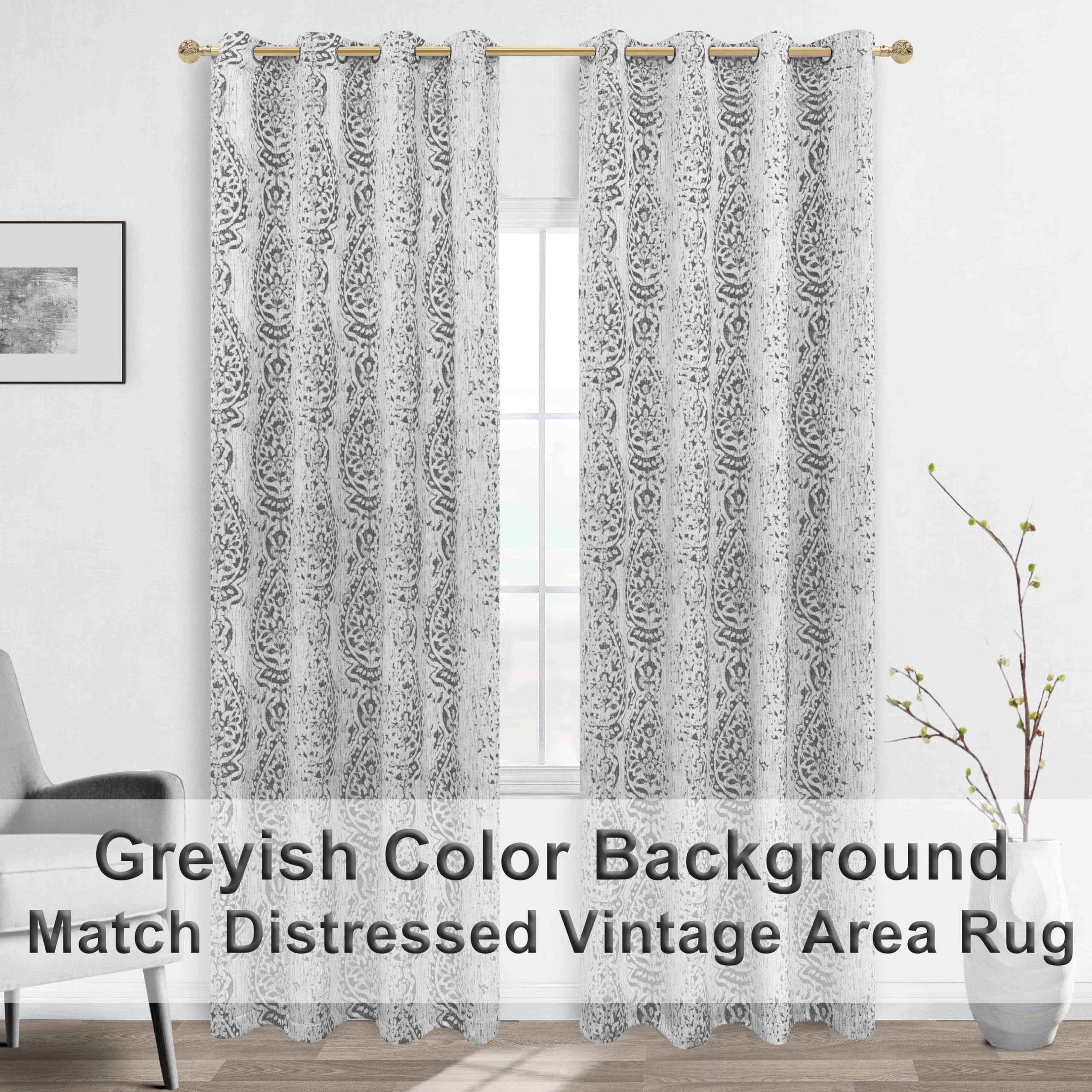Grey And White Geometric Moroccan Patterned Curtains 84 Inches Long For Living Room 50% Blackout Room Darkening Damask Modern Stylish Curtains For Bedroom 84 Inch Length 2 Panels Set Light Gray