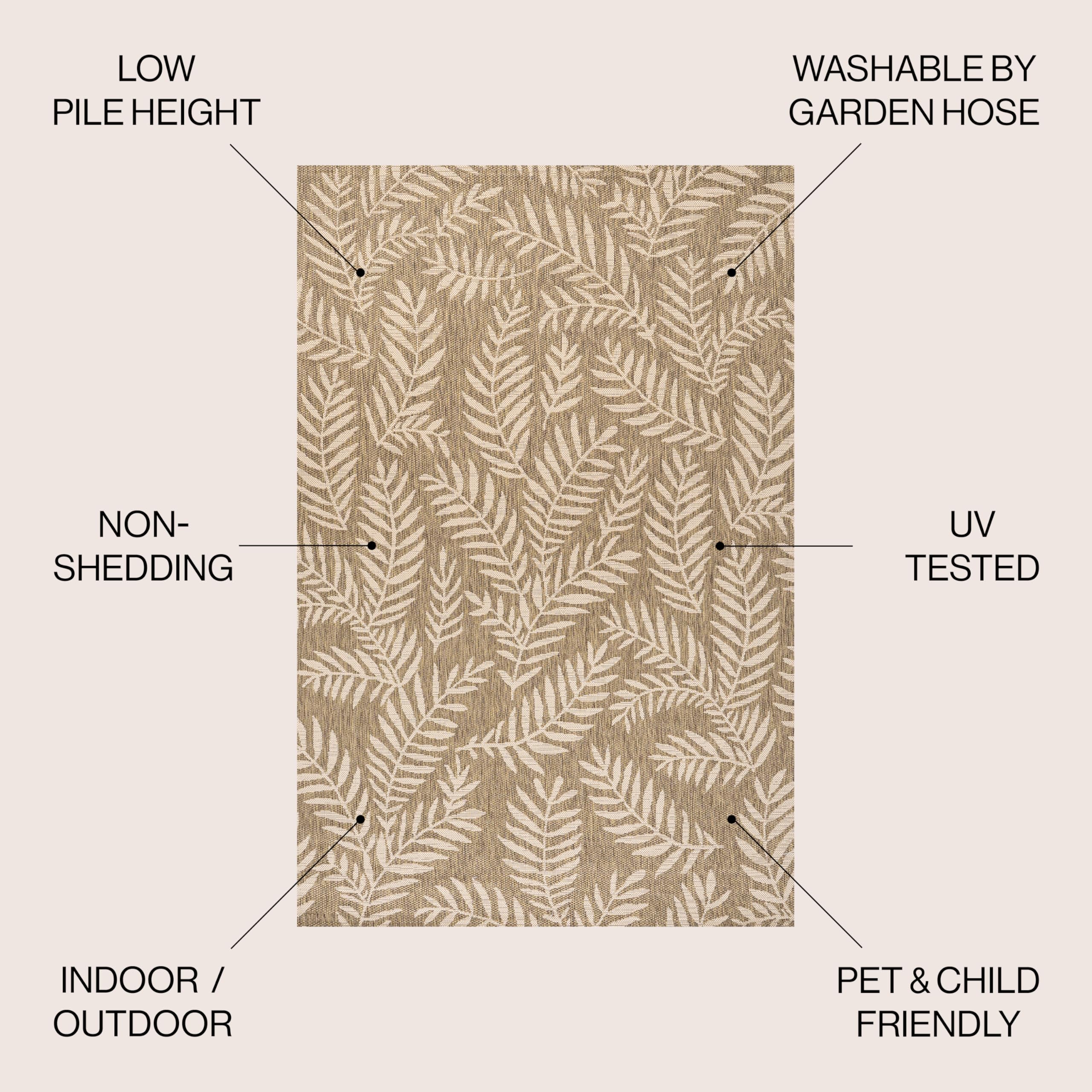 Jonathan Y Smb119A-5R Nevis Palm Frond Indoor Outdoor Area-Rug Coastal Floral Easy-Cleaning Bedroom Kitchen Backyard Patio Non Shedding, 5' Round, Brown/Beige