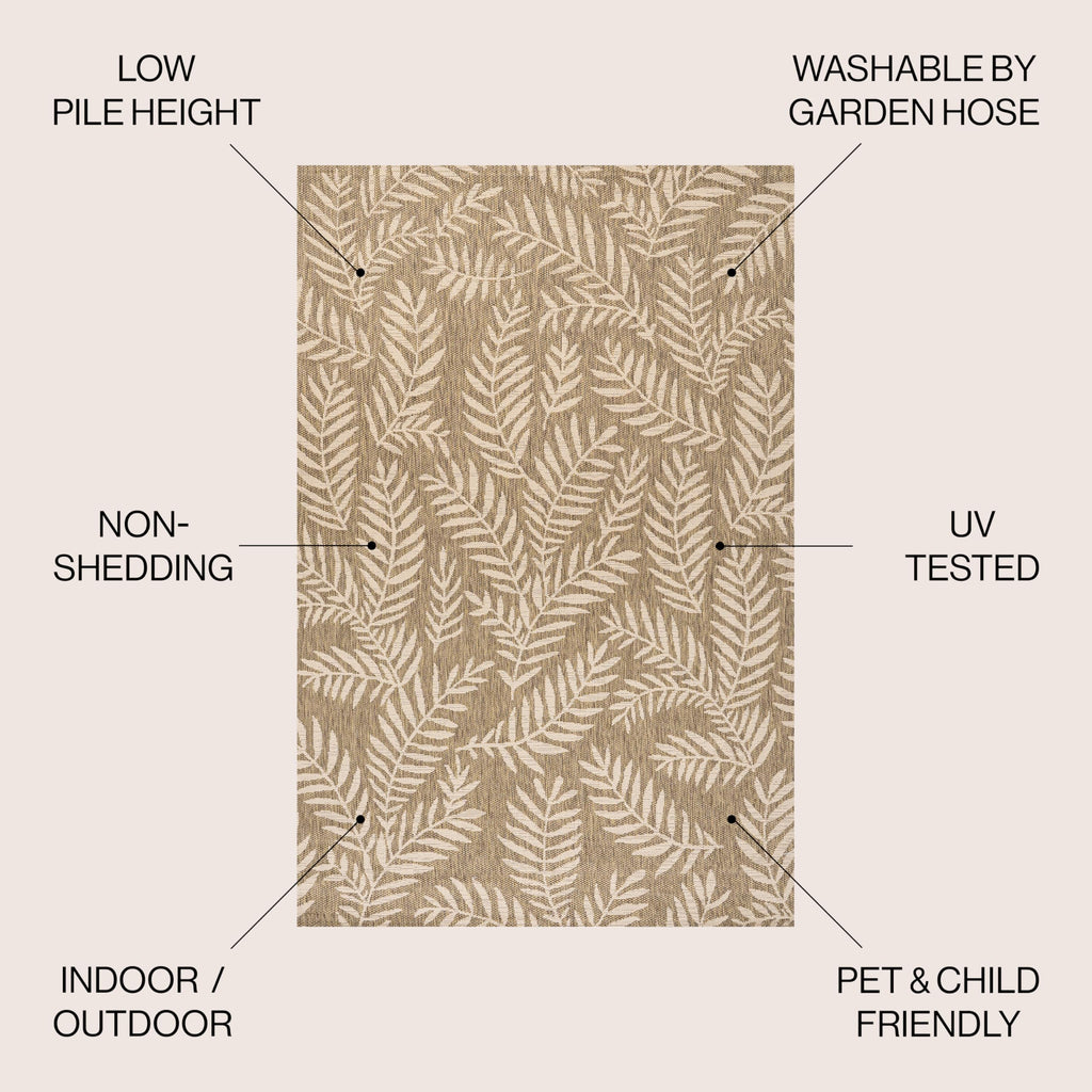 Jonathan Y Smb119A-9 Nevis Palm Frond Indoor Outdoor Area-Rug Coastal Floral Easy-Cleaning Bedroom Kitchen Backyard Patio Non Shedding, 9 X 12, Brown/Beige