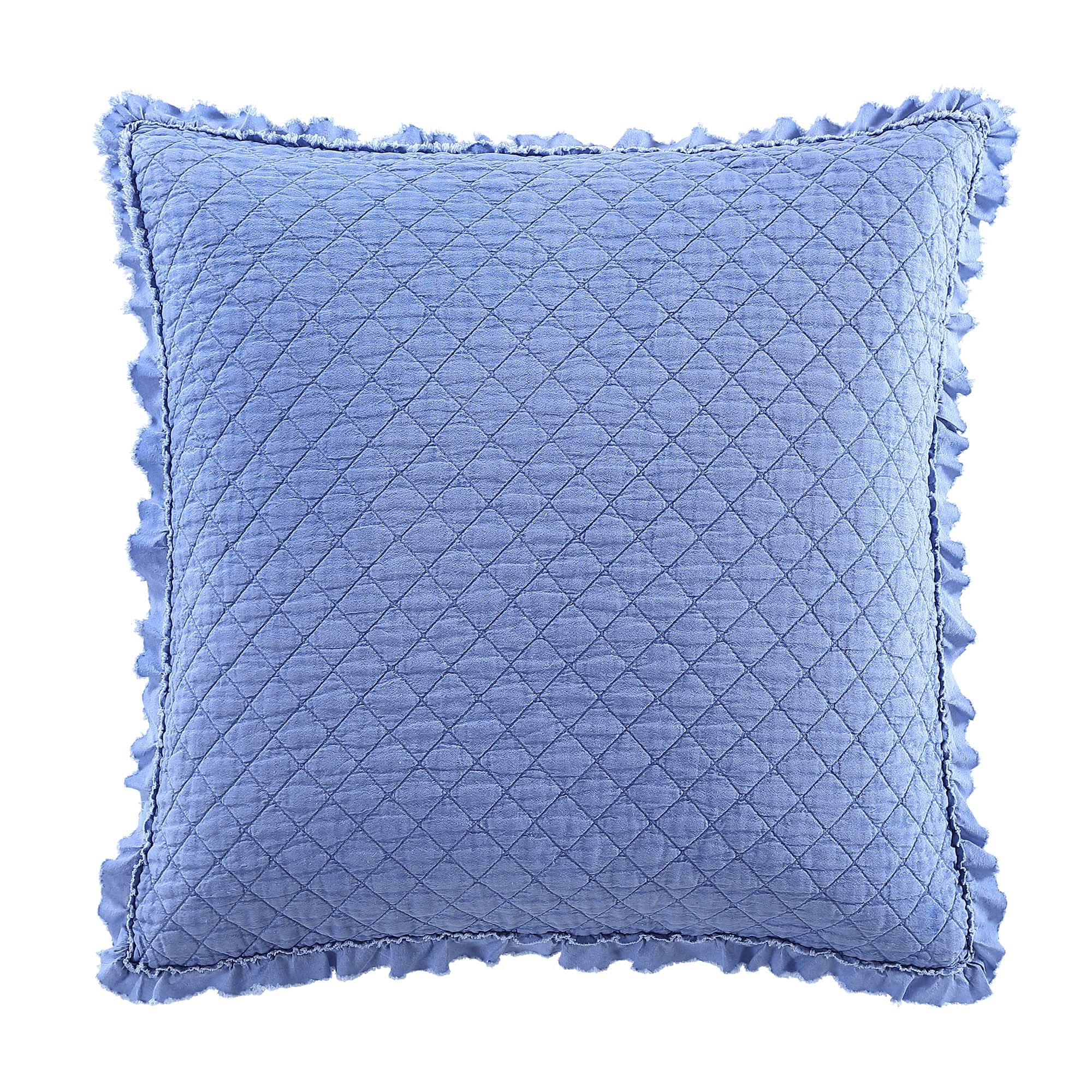 Brielle Home Ravi Stone Washed Solid Diamond Stitched Quilted Euro Sham, Euro, Cobalt