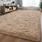 Larhom Soft Area Rugs for Living Room Bedroom, 5x8 Feet Beige Shag Rug Carpet, Plush Fluffy Carpet for Kids Girls Room, Nursery 