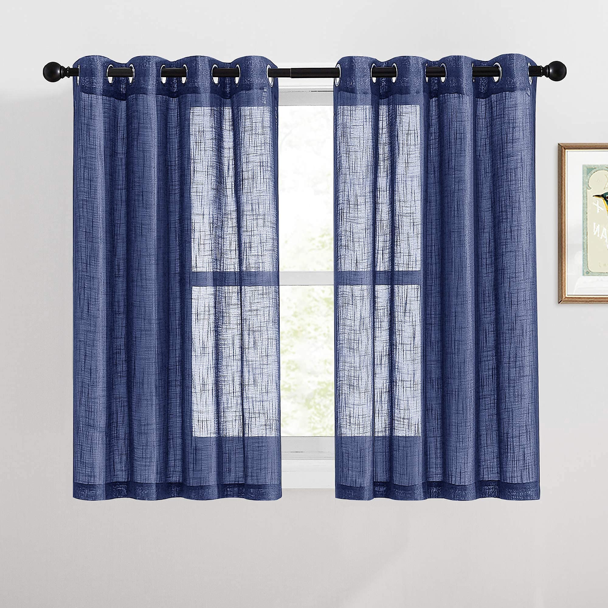 Ryb Home Linen Sheer Curtains - Grommet Semi Sheer Curtains Privacy Farmhouse Curtain Panels For Bedroom Office Living Room, W 5