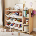GITAWUSA Kids Toy Storage Organizer, Wooden Shelf with 3 Tiers and 9 Storage Bins, Nursery Room Organizer for Books and Toys, Wh