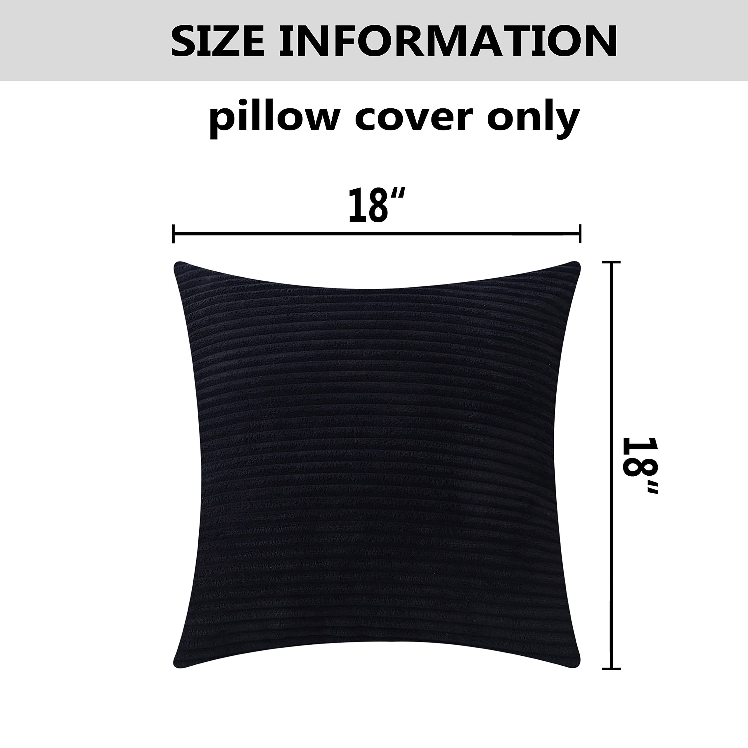 Home Brilliant Black Pillow Covers 18X18 Striped Corduroy Velvet Square Cushion Cover For Couch Supersoft Handmade Pillowcase, B