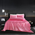 Hommxjf 5Pcs Peach Red Silk Sheets Full Satin Sheets Set Full Size Sheets Silky Comforter Bedding Sheets With 1 Satin Flat Sheet