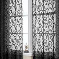 Owenie Furman Black Sheer Curtains 84 Inches Long For Bedroom Living Room 2 Panels Set, Light Filtering Window Curtains, Semi Tr