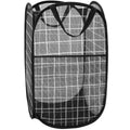 Collapsible Mesh Pop Up Laundry Basket Hamper, Grid Print, Black