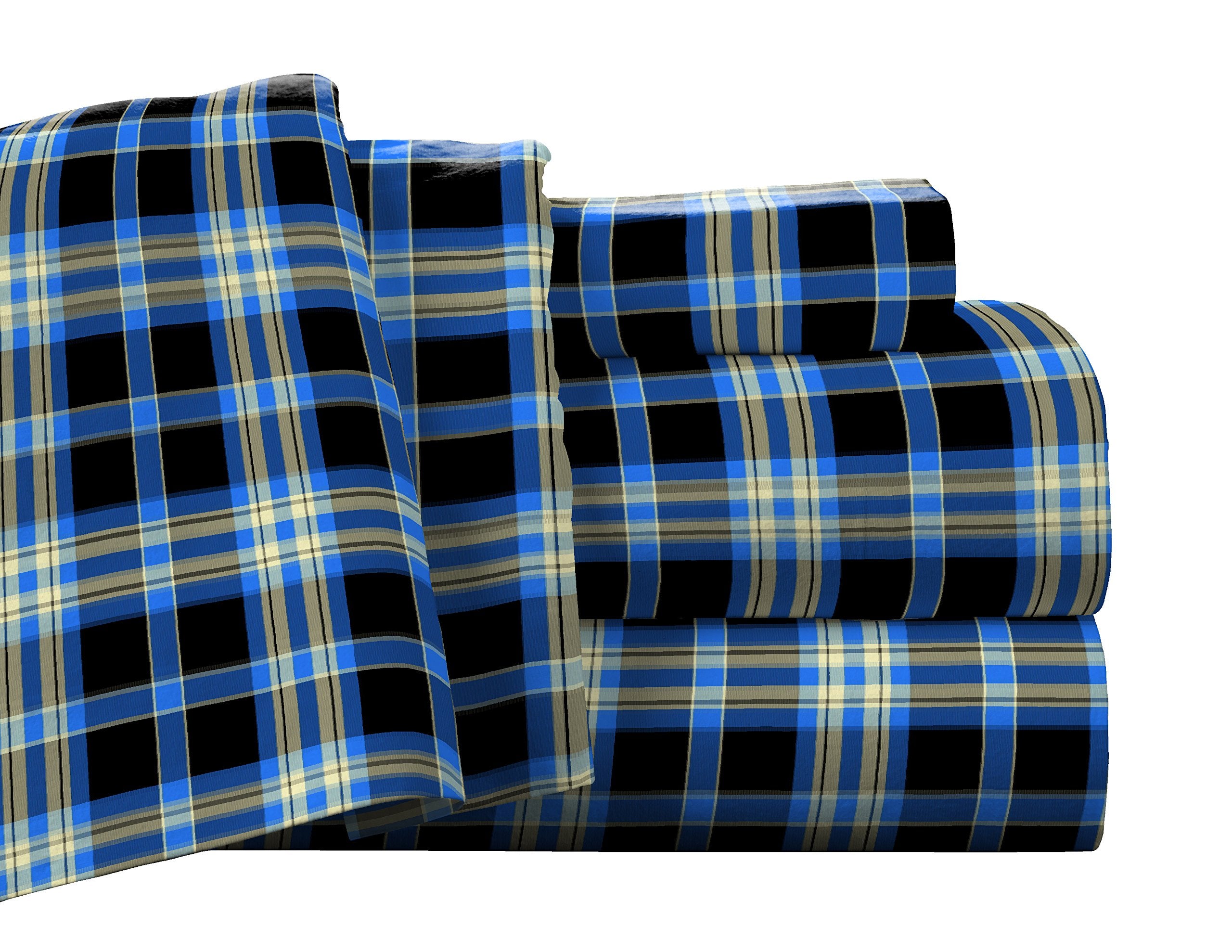Pointehaven Flannel Deep Pocket Set With Oversized Flat Sheet, Queen, Ashby Plaid