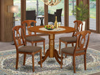East West Furniture DLNA5-SBR-C 5 Piece Kitchen Table & Chairs Set Includes a Round Dining Room Table with Dropleaf and 4 Linen Fabric Upholstered Chairs, 42x42 Inch, Saddle Brown