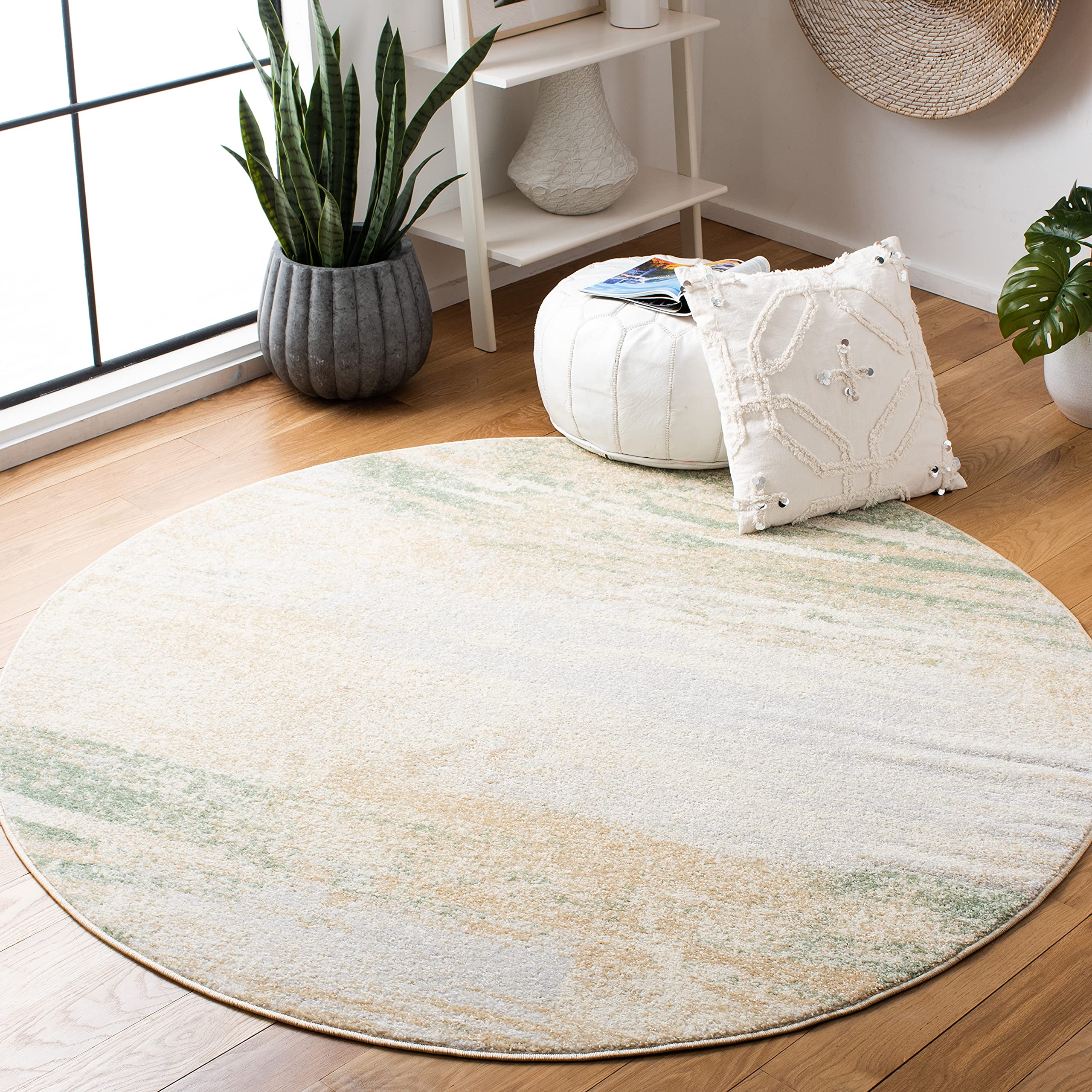 SAFAVIEH Adirondack Collection Area Rug - 8 Round, Ivory & Gold, Modern Abstract Design, Non-Shedding & Easy Care, Ideal for Hi