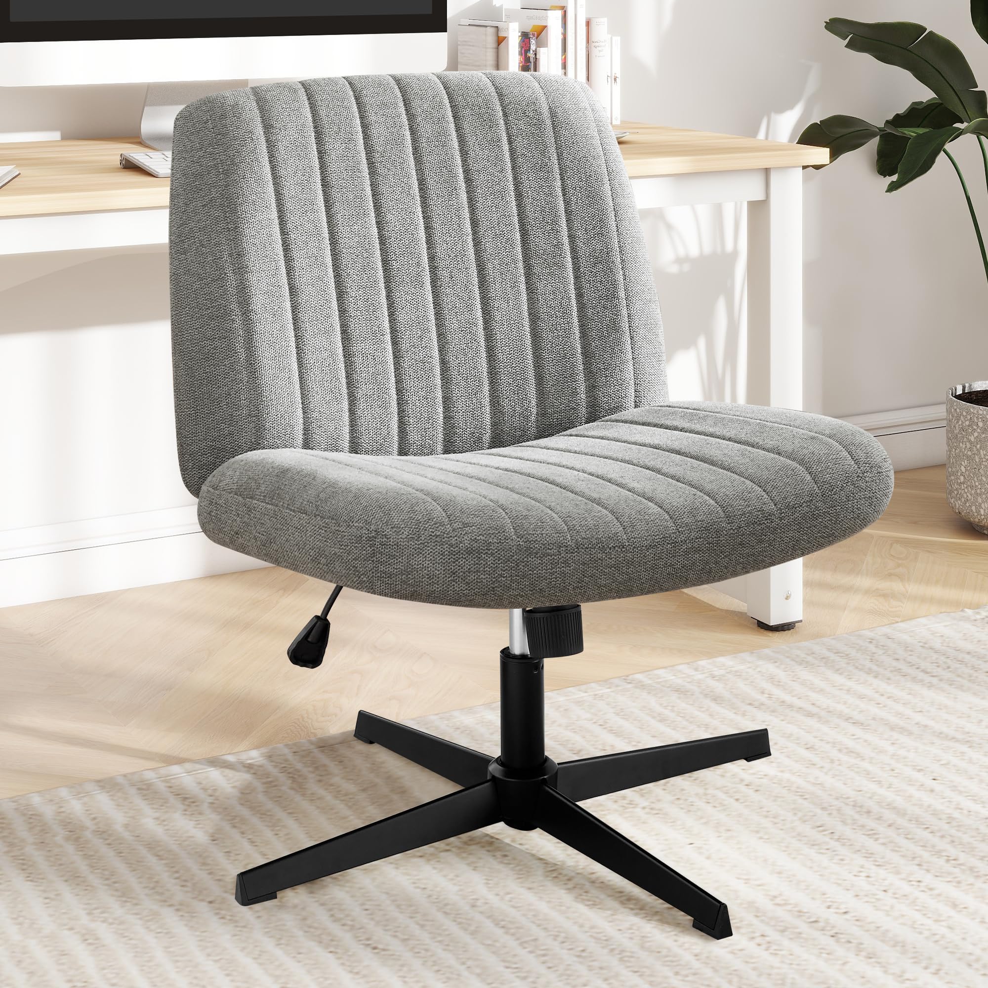 Dumos Cirss Cross Chair Legged Office Wide Comfy Desk Seat, No Wheels Armless Computer Task Seating, Swivel Vanity Home Height Adjustable