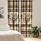 Ambesonne Autumnal Window Curtains Pack Of 2, Earthy Fall Tone Leafy Floral Bouquet Illustration With Tartan Plaid Back, Lightwe