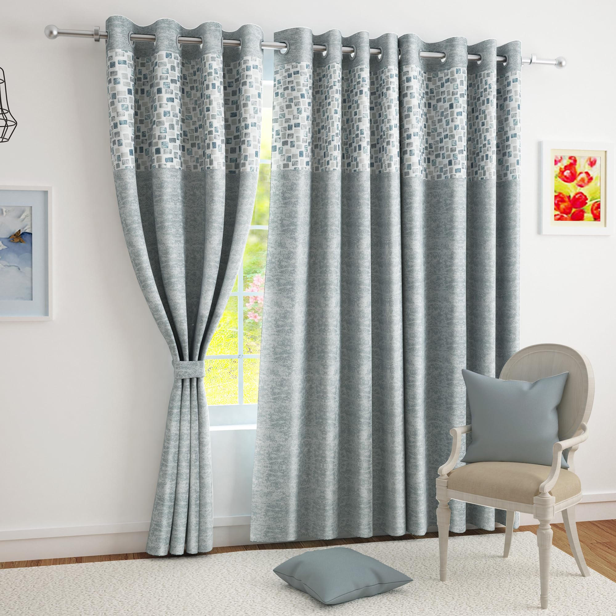 Story@Home Long Door Curtains 9 Feet Long Set Of 1 | Geometric Printed | Medium Room Darkening Curtain | Curtains For Living Roo