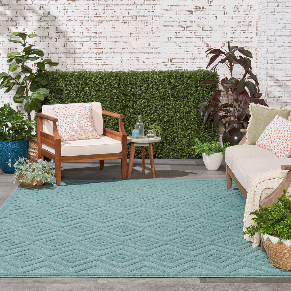 Nourison Versatile Indoor/Outdoor Aqua/Teal 7' X 10' Area Rug, Easy Cleaning, Non Shedding, Bed Room, Living Room, Dining Room, Deck, Backyard, Patio, High Traffic Area (7X10)