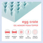 Best Price Mattress 2 Inch Egg Crate Memory Foam Mattress Topper, Cooling Gel Infusion, Queen, Blue