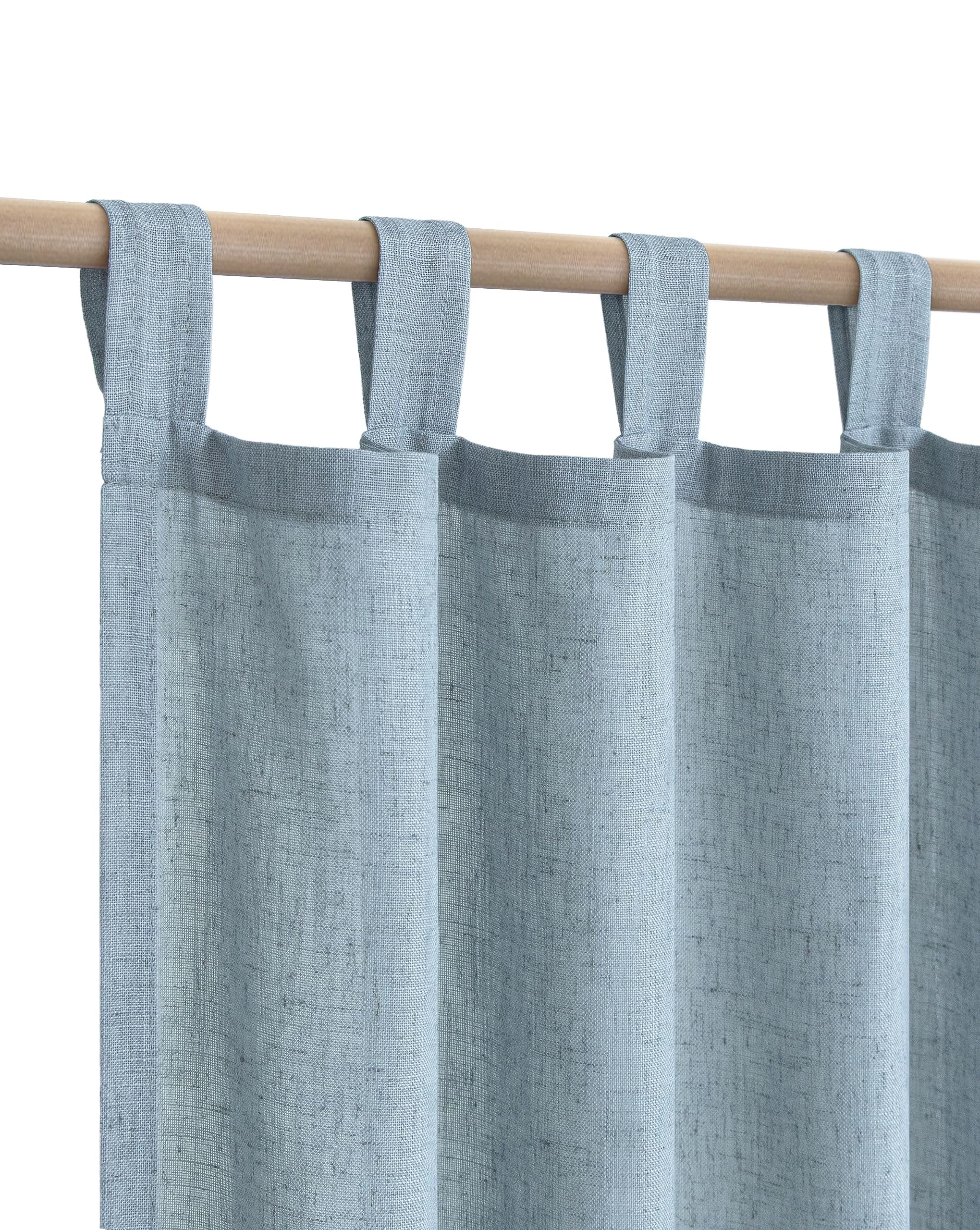 Light Blue Curtains 96 Inches Long For Living Room 2 Panels Tab Top Drapes Flax Linen Semi Sheer Gray Blue Curtains For Sliding Glass Door Dining Office Country Chic 8Ft Stone Dusty Vintage Blue Grey
