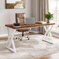 Tribesigns Modern Walnut/White 55 Heavy Duty Computer Desk, Study & Work Desk, 23.6D x 55.1W x 29.5H, Z-Shaped Metal Legs, 330 l
