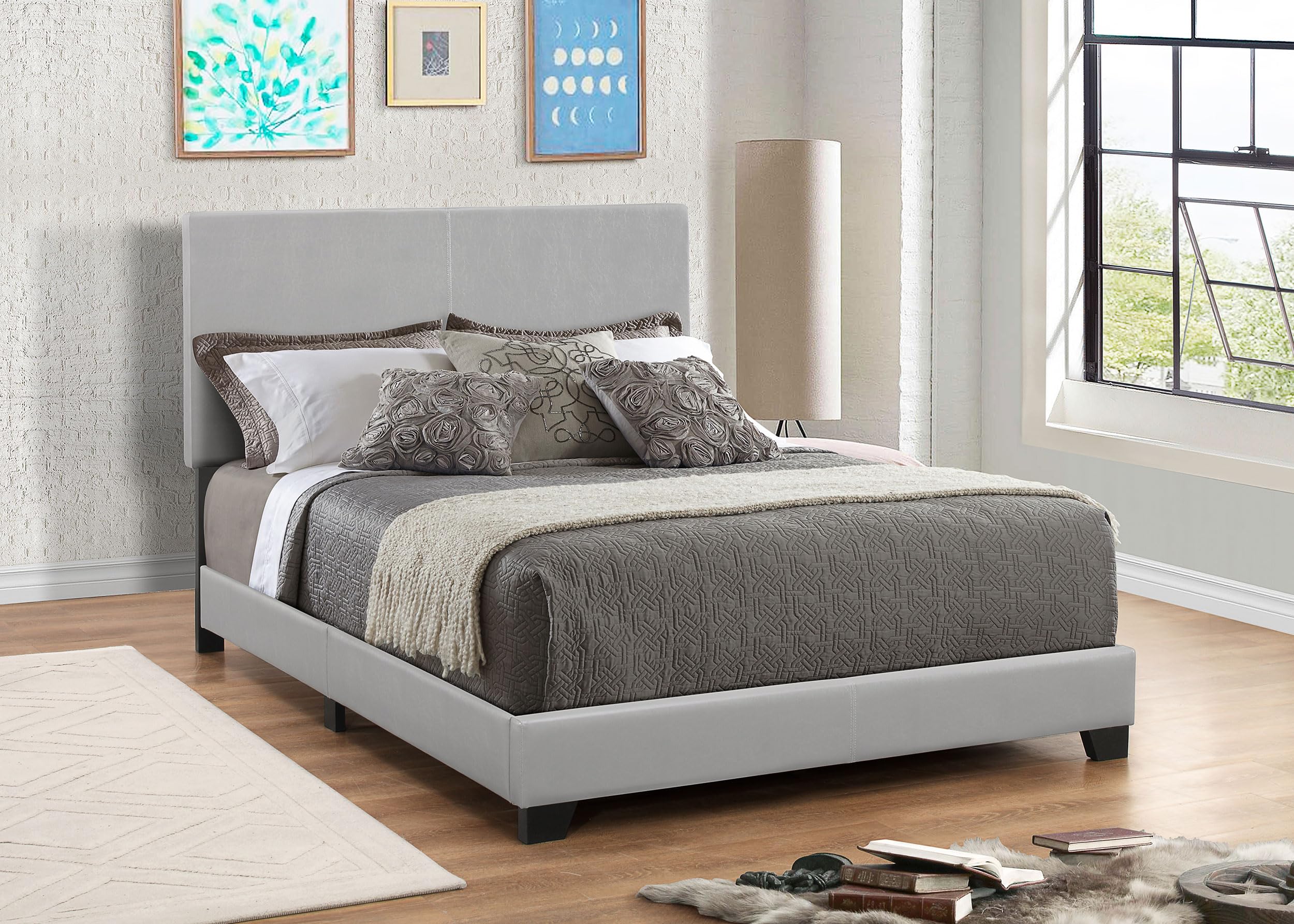 Coaster Home Furnishings Dorian Transitional Leatherette Upholstered California King Size Panel Bed Frame 46-inch Headboard Grey 300763KW
