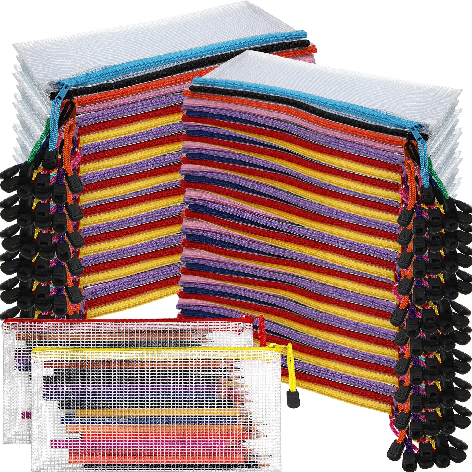 Harloon 150 Pack Pencil Pouch Bulk Gifts Operation Christmas Mesh Zipper Pencil Cases 9.5 x 4.5 Inch Small Clear Holder Storage 