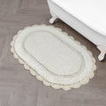 Laura Ashley Eloise 100% Cotton Oval Bath Mat with Crochet Border, Soft & Absorbent, Sandshell Beige 21 x 34 Bathroom Rug