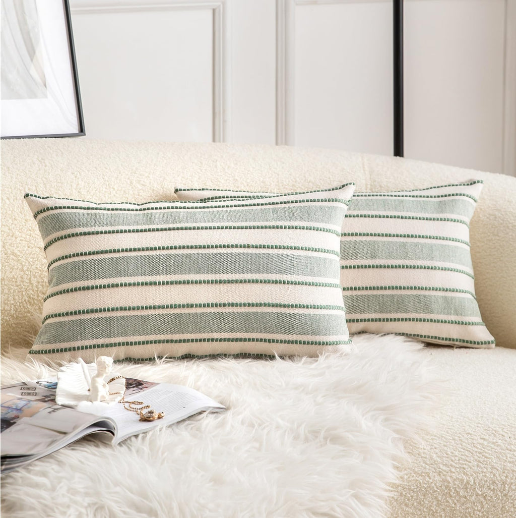 Cethom Decorative Boho Lumbar Throw Pillow Covers, Farmhouse Textured Pillow Case, 12 X 20 Inch Set Of 2, Chair Sofa Bedroom Liv
