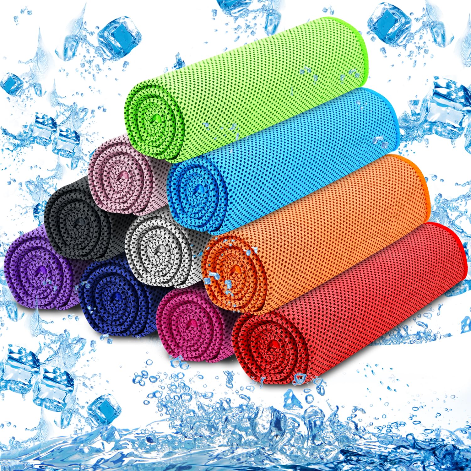MENOLY 10 Pack Cooling Towels, Cooling Towels for Neck and Face, Sweat Microfiber Towel Soft Breathable Towel for Gym, Yoga, Cam