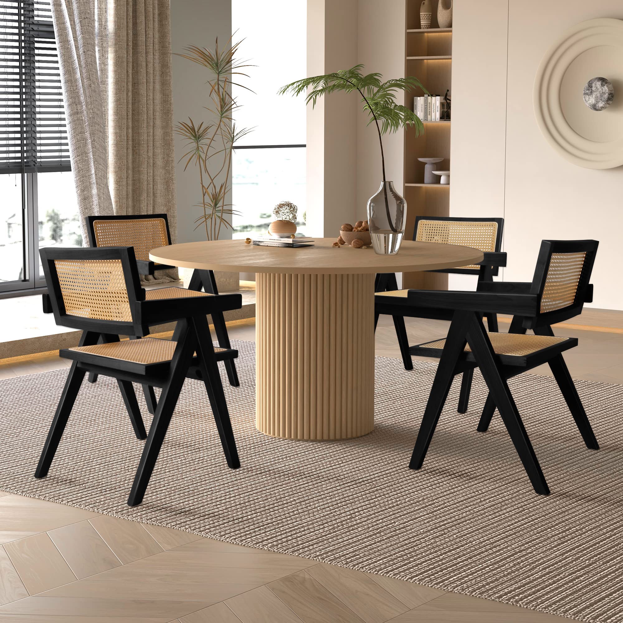 Round Dining Table for 4, Pedestal Kitchen Table Farmhouse Dinner Table, Modern Kitchen Table with Solid Wood Base for Dining Ro