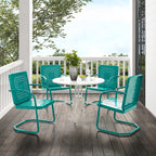 Crosley Furniture Bates 5-Piece Outdoor Dining Set for 4, Retro Metal Round Patio Table and Chairs for Deck, Turquoise Gloss