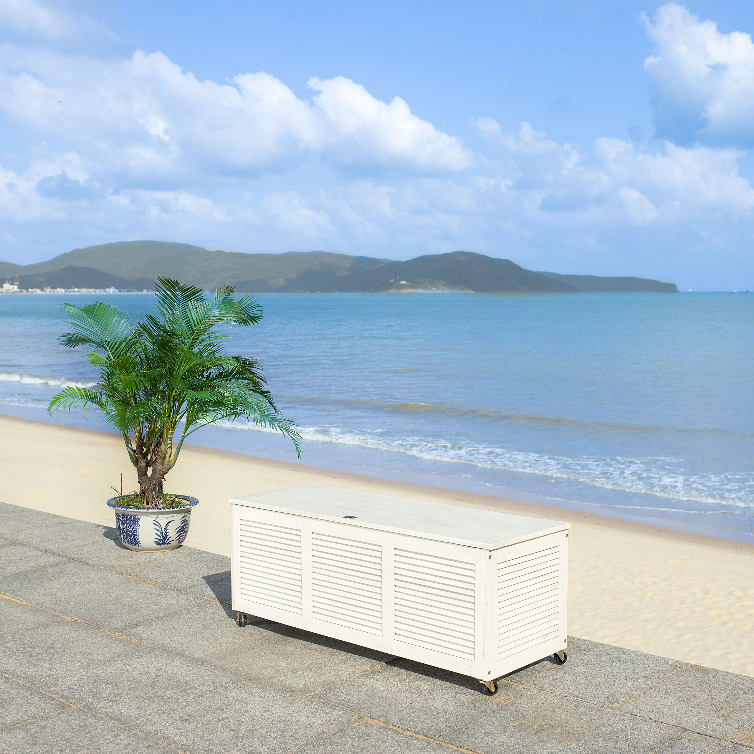 Safavieh Pat7038C Outdoor Elina White Storage Cushion Box