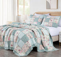 Chezmoi Collection Abbi 3-Piece Shabby Chic Bedding Queen Quilt Set Pre-Washed Cotton Floral Coverlet Bedspread Ruffled Patchwor