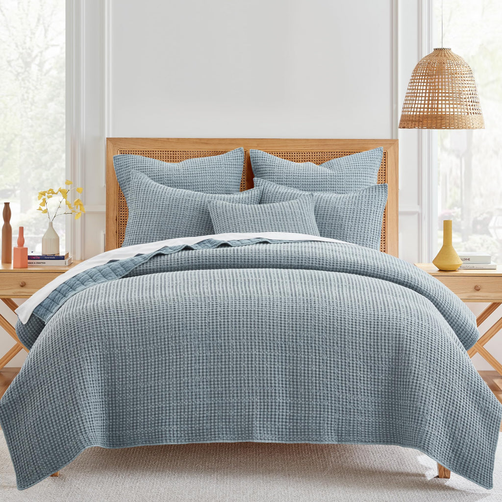 Levtex Home - Mills Waffle - Twin/Twin Xl Quilt Set - Chambray Cotton Waffle - Quilt Size (68 X 86In.), Sham Size (26 X 20In.)