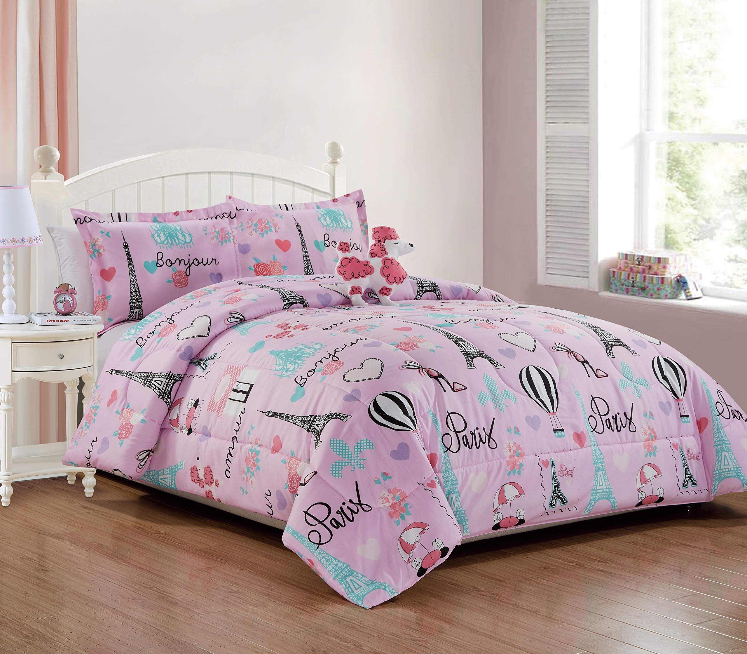 Sapphire Home 6 Piece Poodle Twin Bedding Set For Girls, Bed In A Bag, Kids Comforter Set With Bed Sheets, Pillow Case, Poodle P