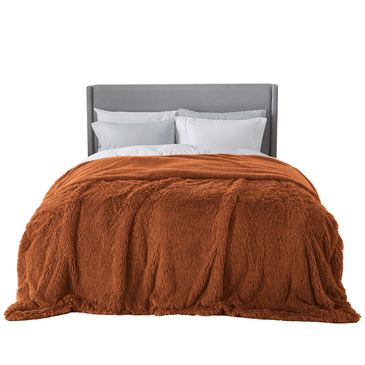 Bedsure Faux Fur Blankets Queen Size Burnt Orange - Fuzzy, Fluffy, And Shaggy Faux Fur, Soft And Thick Sherpa, Cozy Warm Decorat