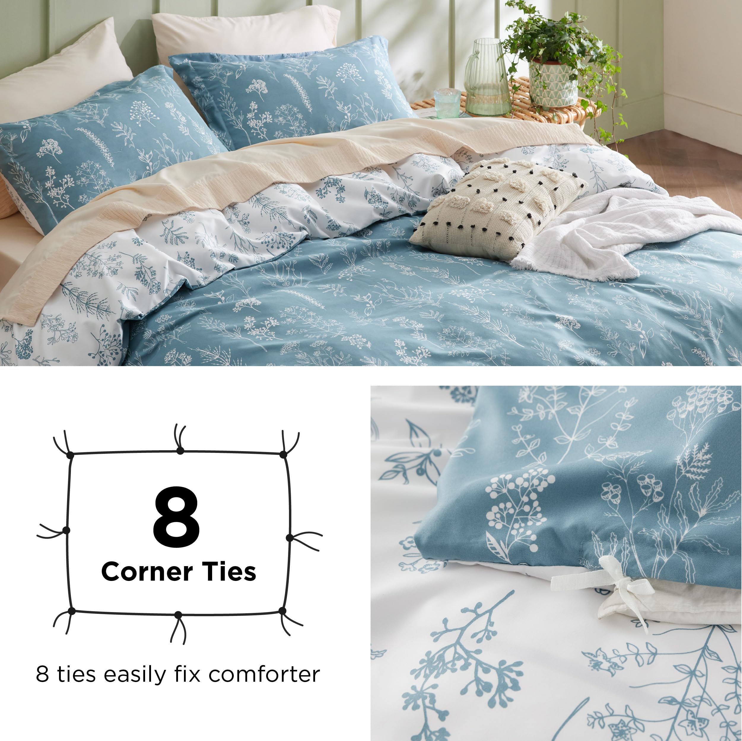 Bedsure Duvet Cover King Size - Reversible Floral Duvet Cover Set With Zipper Closure, Mineral Blue Bedding Comforter Cover, 3 Pieces, 1 Duvet Cover 104'X90' And 2 Pillow Shams 20'X36'