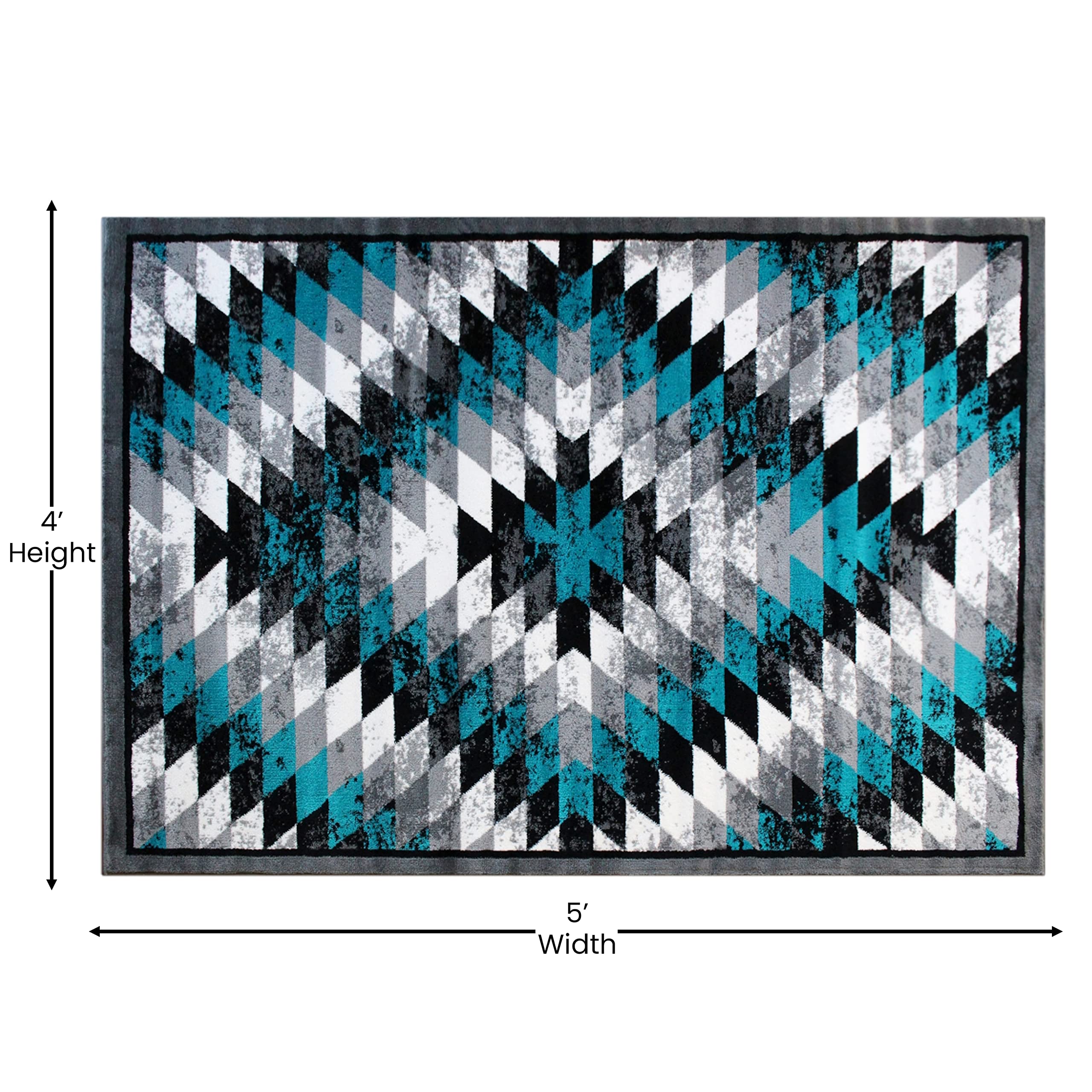 Flash Furniture Teagan Collection Southwestern Style Area Rug - Olefin Turquoise Accent Rug - 4' X 5' - Jute Backing - Entryway, Living Room, Bedroom