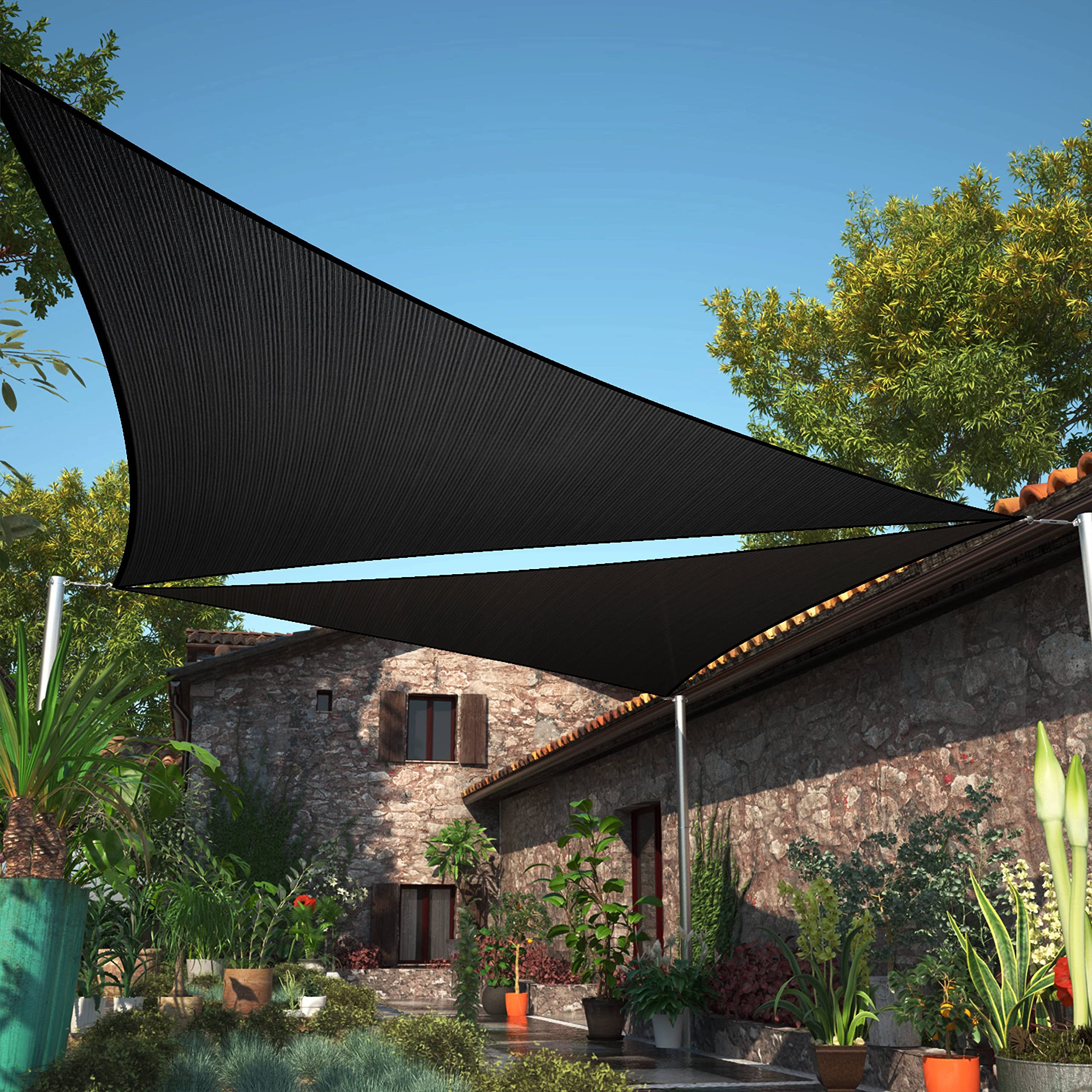 Shademart 24' X 24' X 24' Black Sun Shade Sail Upf50 Triangle Smtaprt16 Canopy Fabric Cloth Screen, Water Air Permeable & Uv Blo
