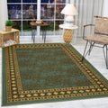 Antep Rugs Alfombras Modern Bordered 5x7 Non-Skid (Non-Slip) Low Profile Pile Rubber Backing Indoor Area Rugs (Green, 5 x 7)