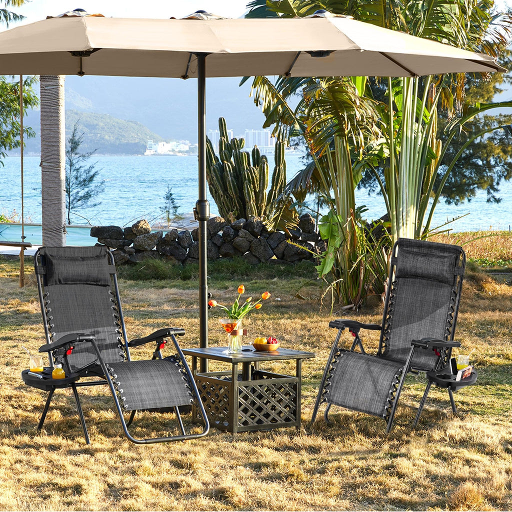 Yaheetech 26' Zero Gravity Recliners Outdoor Adjustable Folding Reclining Lounge Chairs W/Pillows, Cup Holder Trays And Carry Strap For Patio Backyard Beach Gray Set Of 2