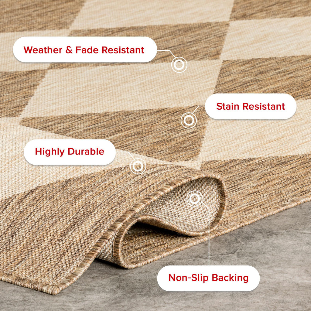 Nuloom 2' X 8' Outdoor Performance Area Rug, Stain Resistant, Weather Resistant, High Traffic, Patio, Balcony, Outside, Sabina Brown