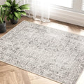 PureCozy Grey Area Rug 2x3 Entryway Rug Kitchen Vintage Living Room Carpet Indoor Bedroom Rug Washable Distressed Rug Gray Flora