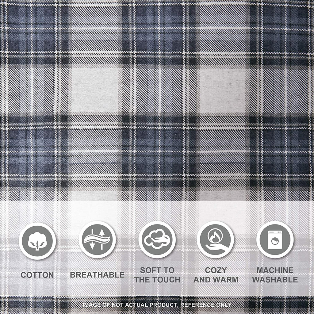 Comfort Spaces Cotton Flannel Breathable Warm Deep Pocket Sheets With Pillow Case Bedding, Full, Scottish Plaid Blue, 4 Piece