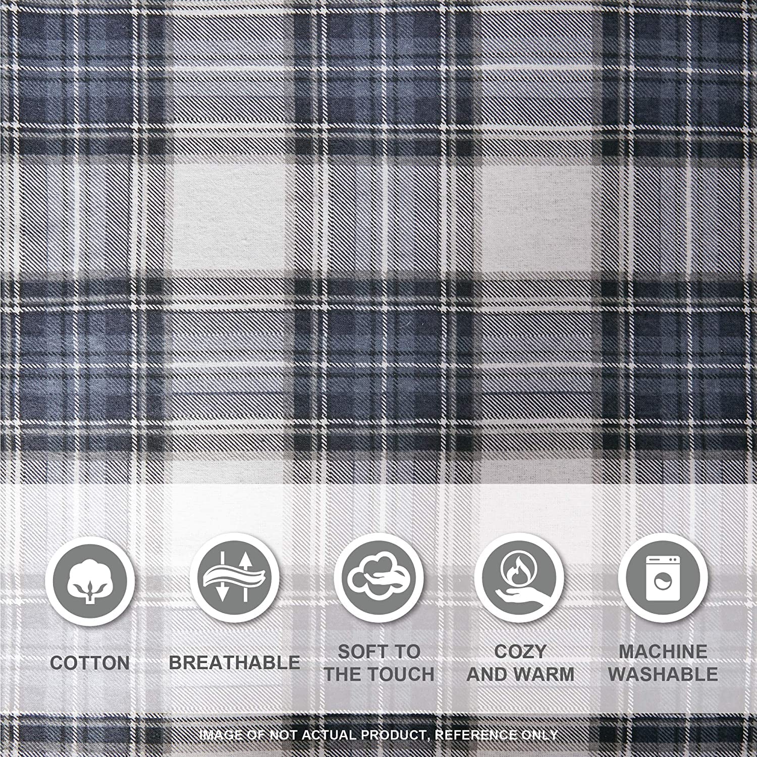 Comfort Spaces Cotton Flannel Breathable Warm Deep Pocket Sheets With Pillow Case Bedding, Full, Scottish Plaid Blue, 4 Piece